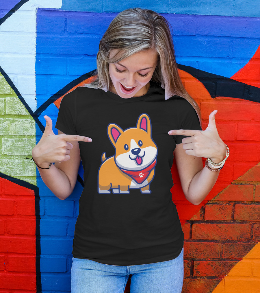 Cute Corgi Smiling With Red Bandana T-Shirt