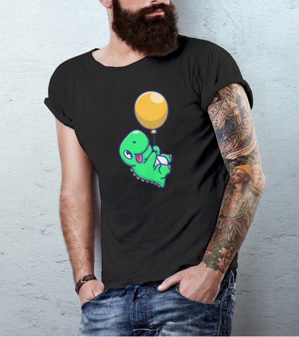 Cute Dinosaur Floating With Yellow Balloon T-Shirt