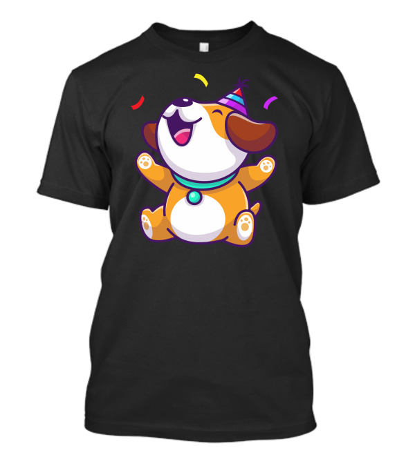 Cute Dog Birthday Celebration With Party Hat And Confetti T-Shirt