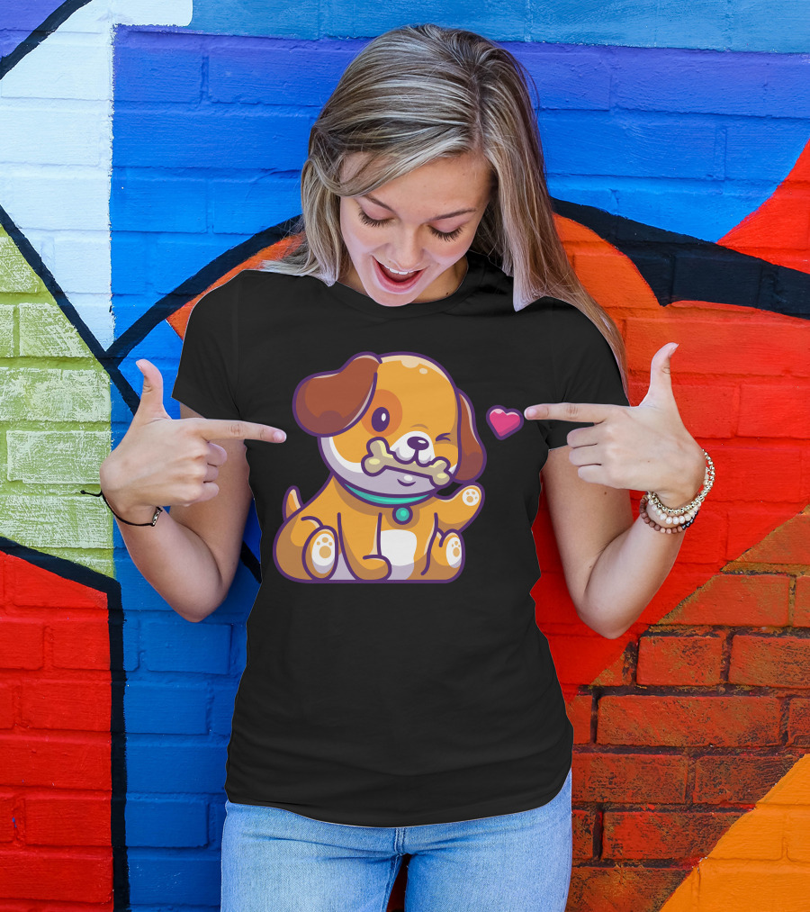 Cute Dog With Bone And Heart T-Shirt