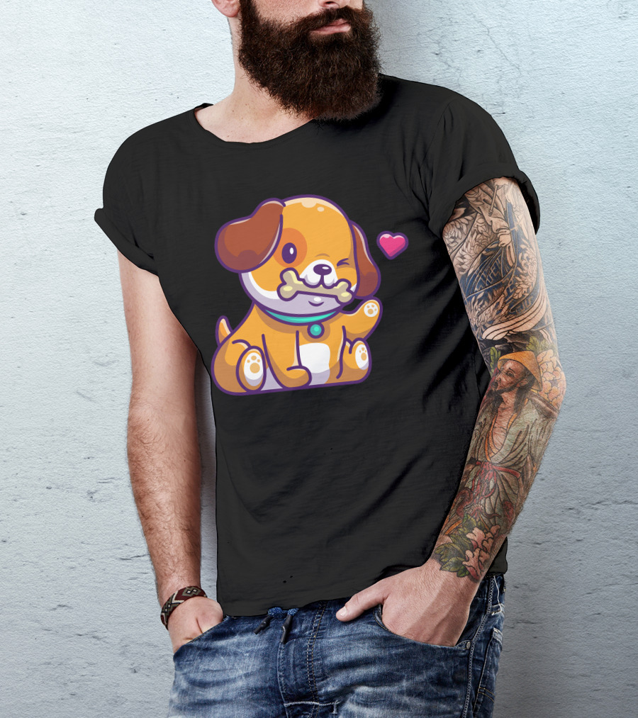 Cute Dog With Bone And Heart T-Shirt