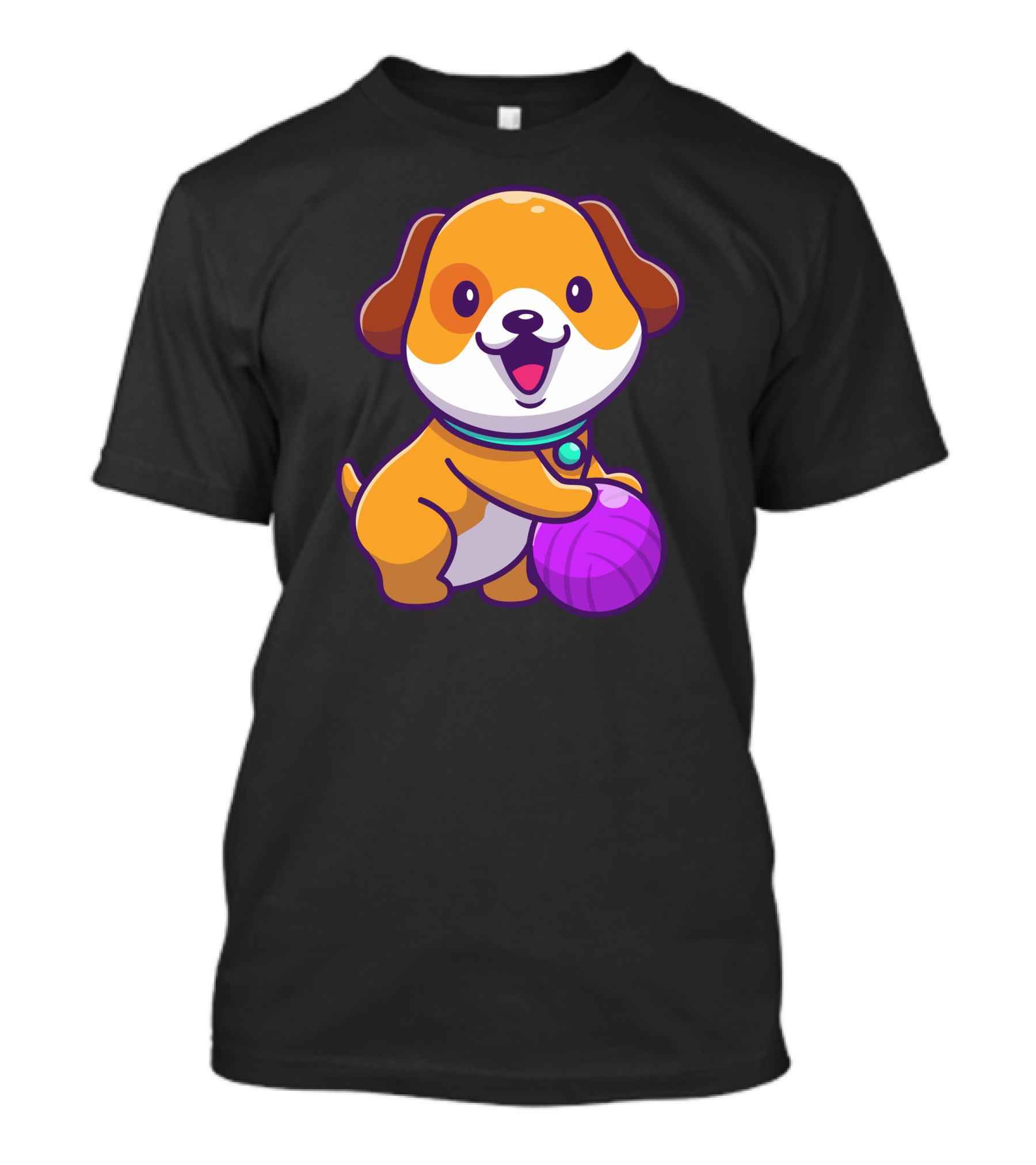 Adorable Dog Joyfully Holding Purple Yarn Ball T-Shirt