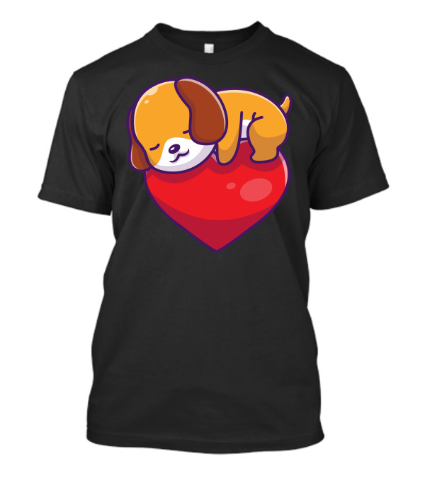 Cute Dog Sleeping On Red Heart T-Shirt