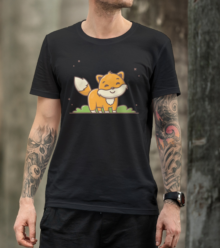 Cute Fox Forest Scene Playful Animal T-Shirt