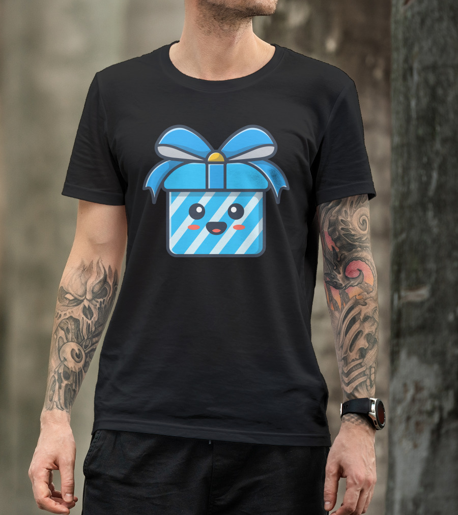 Cute Box Smiling Blue Present Face T-Shirt
