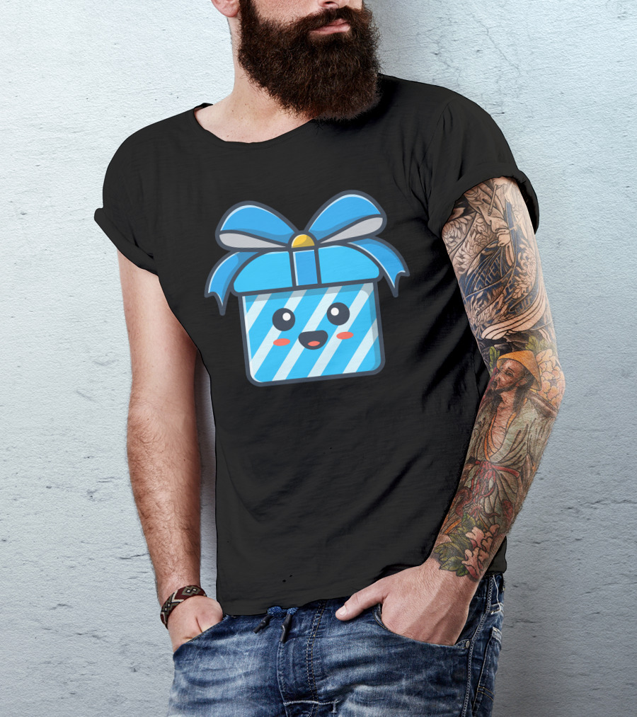 Cute Box Smiling Blue Present Face T-Shirt