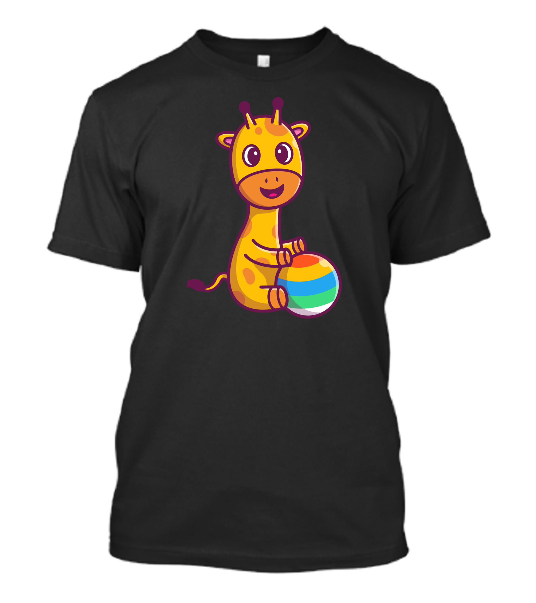 Smiling Giraffe Holding Colorful Striped Ball T-Shirt