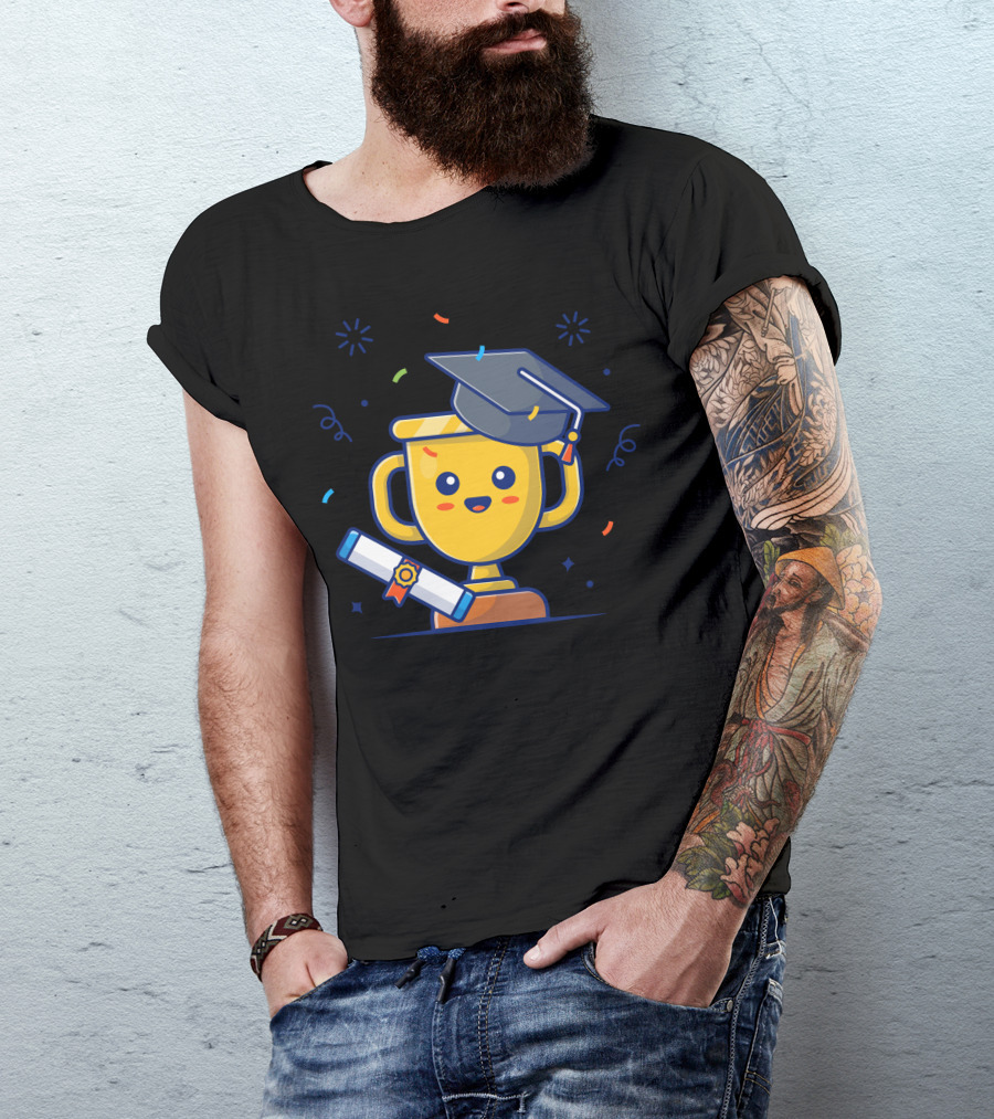 Cute Gold Trophy Graduation With Diploma And Confetti T-Shirt