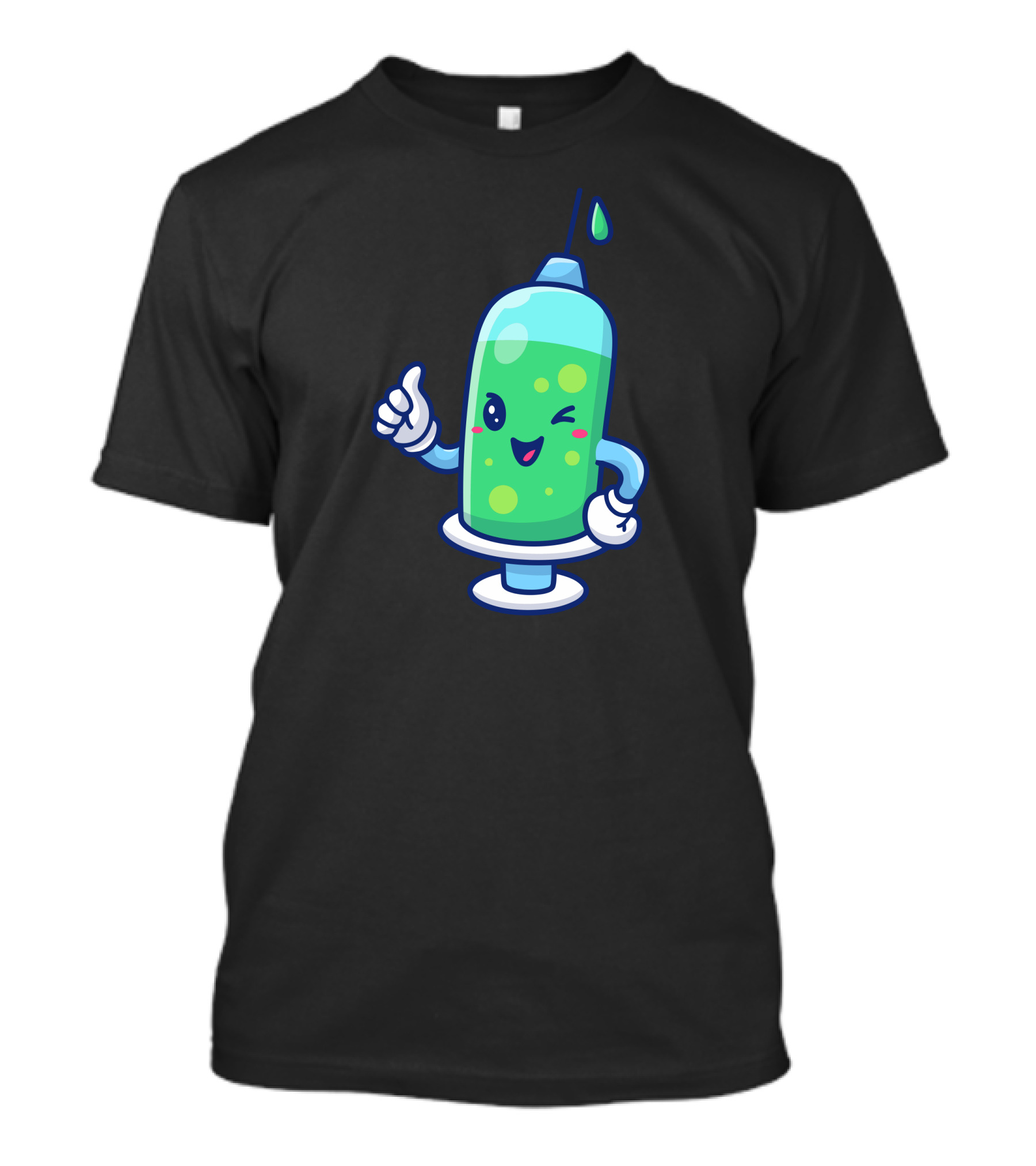 Cute Injection Cartoon Syringe Thumbs Up Winking Face T-Shirt
