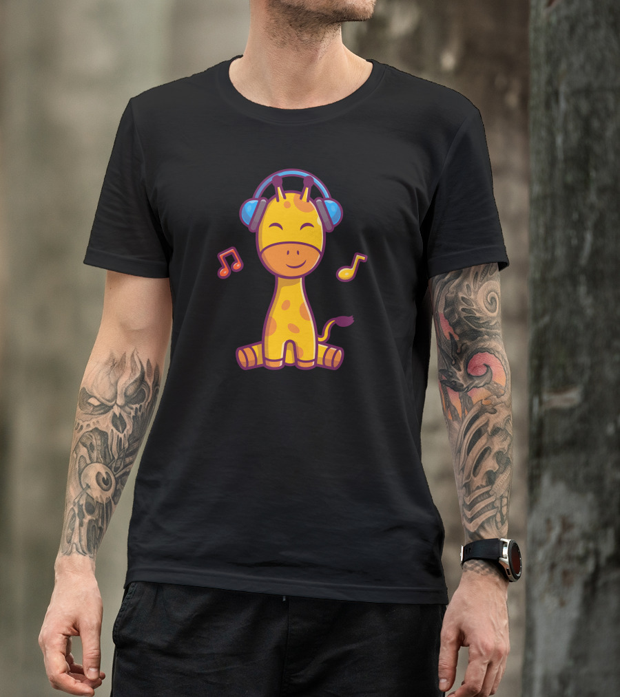 Cute Giraffe Listening To Music With Headphones T-Shirt