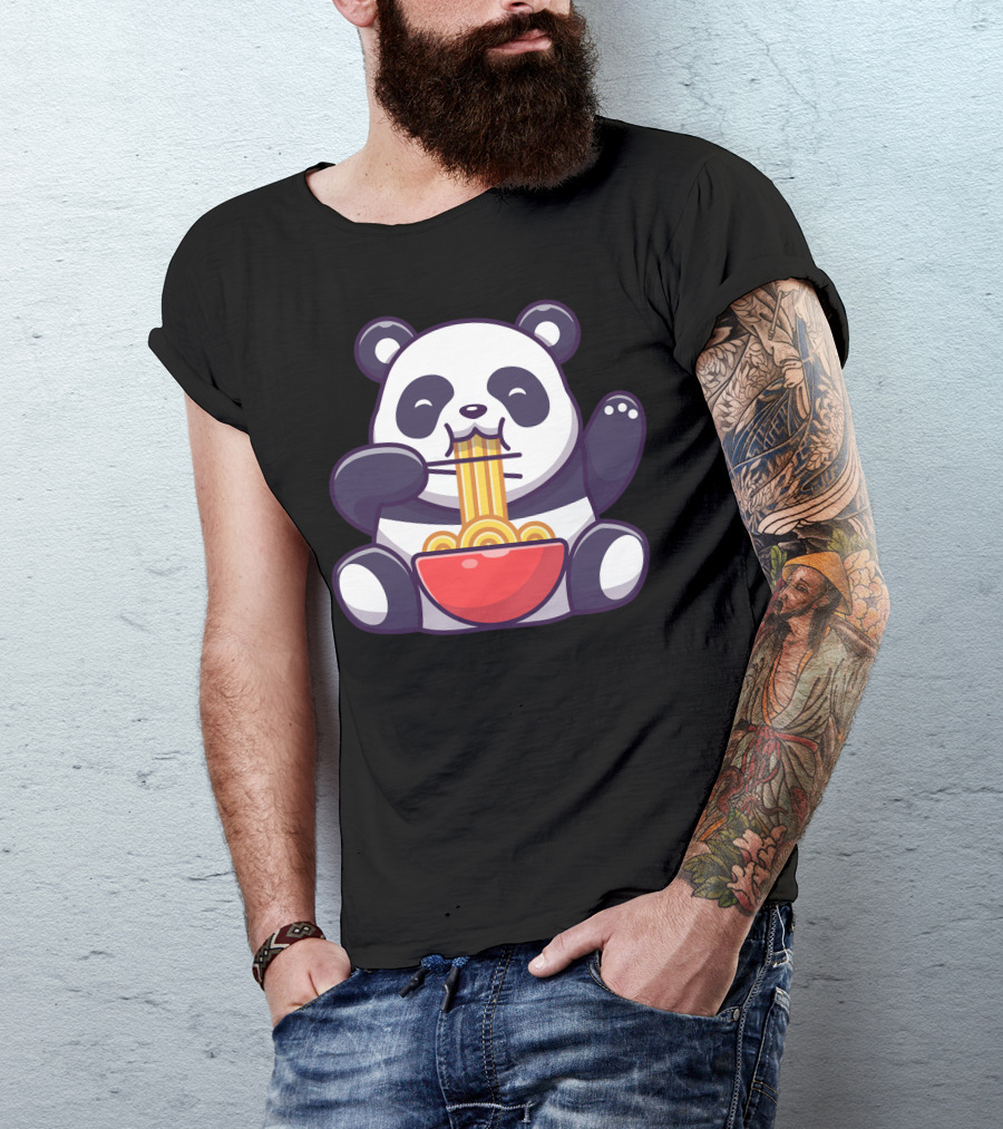 Cute Panda Eating Ramen Noodles T-Shirt