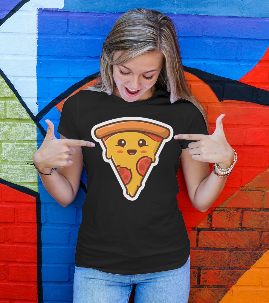 Cute Smiling Pizza With Pepperoni Slices T-Shirt