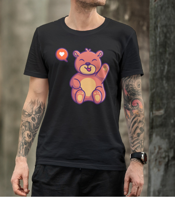 Cute Teddy Bear Heart Icon Paw Raised T-Shirt