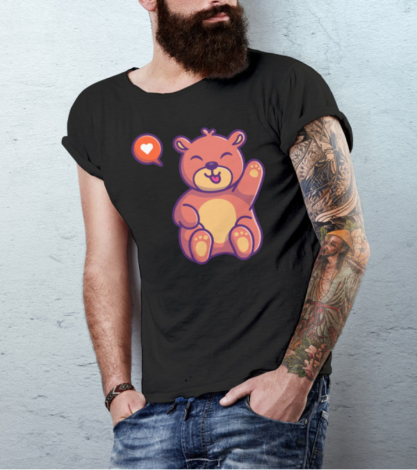Cute Teddy Bear Heart Icon Paw Raised T-Shirt