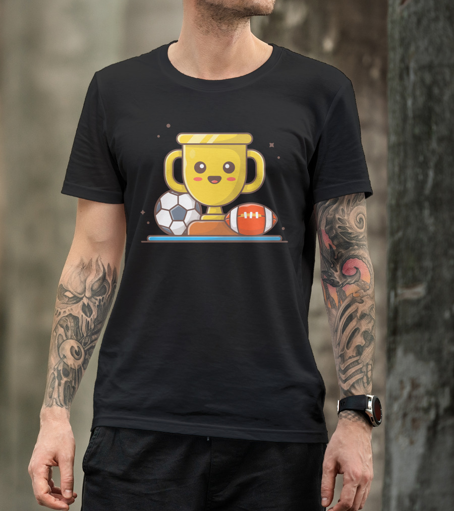 Cute Trophy Smiling With Soccer Ball And Football T-Shirt