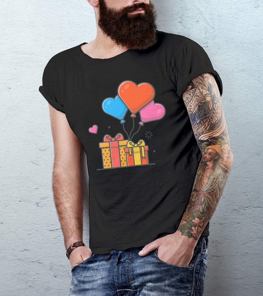 Love Balloons Heart-Shaped With Gifts Box T-Shirt