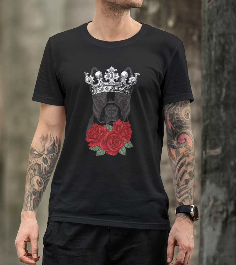 King French Bulldog Crown Roses T-Shirt
