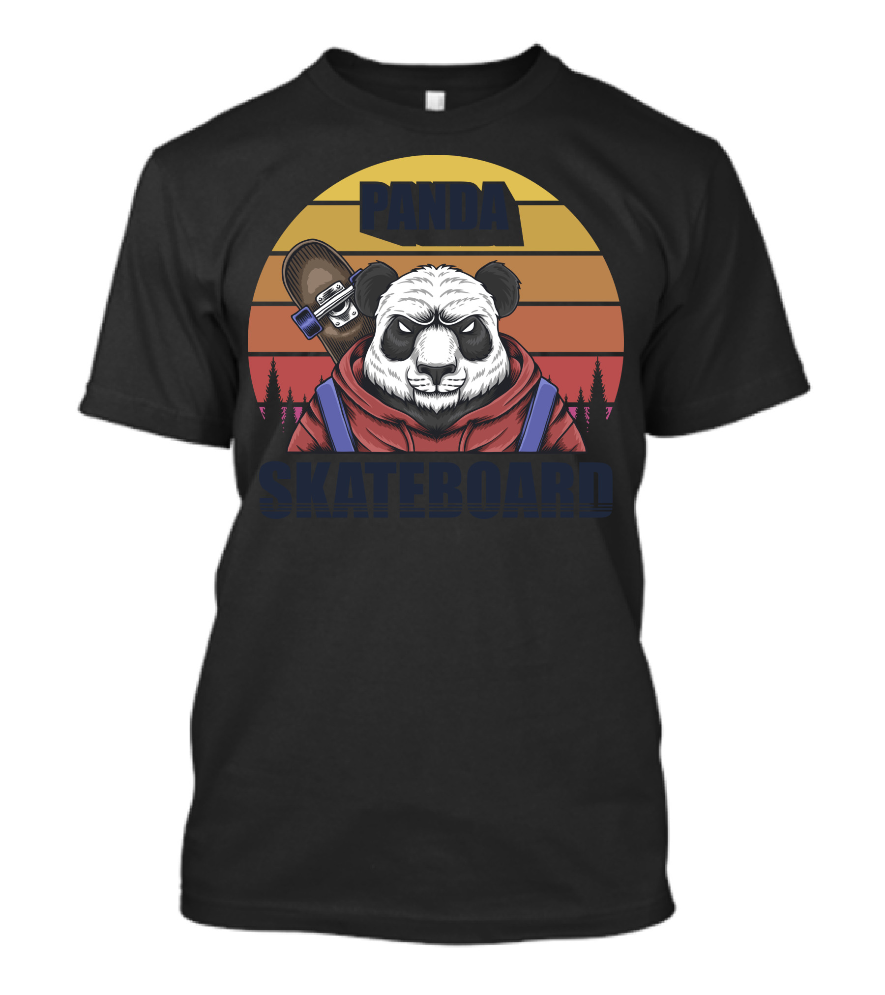Panda Skateboard Retro Sunset Forest T-Shirt