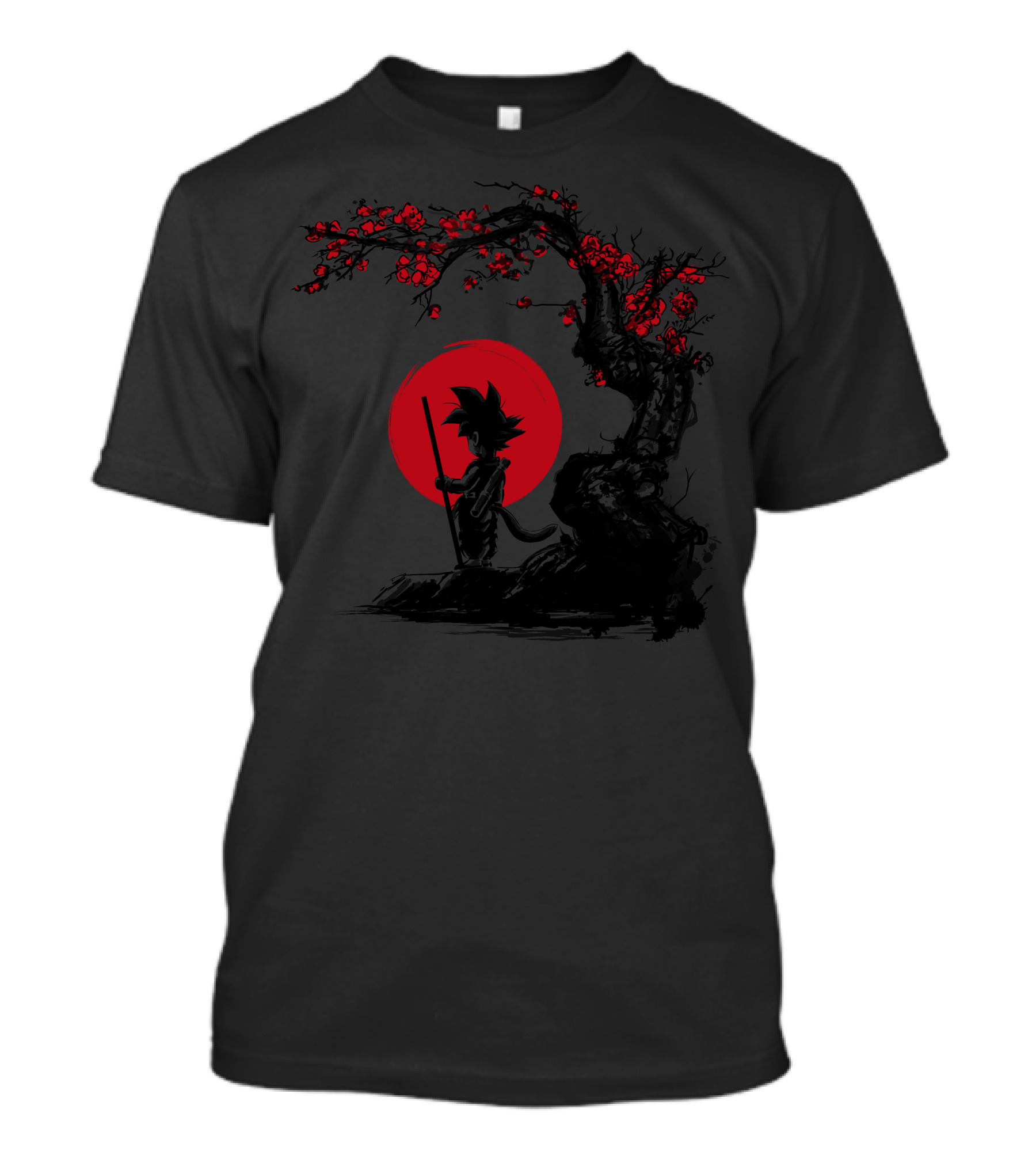 Saiyan Under Red Sun With Blossoming Tree T-Shirt