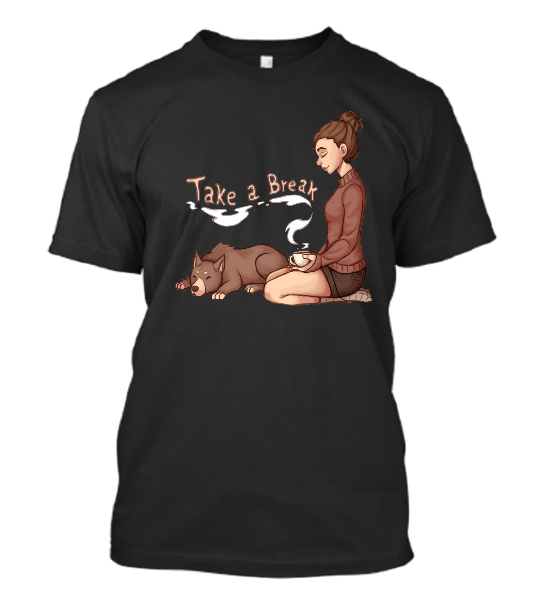 Take A Break Cozy Woman With Dog And Coffee T-Shirt