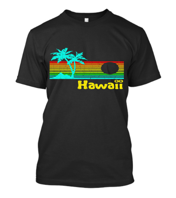 Hawaii Vintage 80s Retro Palm Trees Sunset Stripes T-Shirt