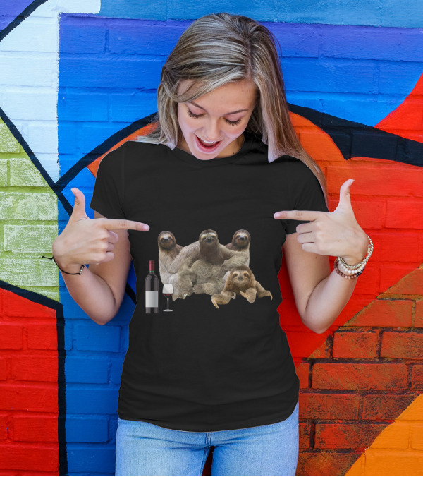 A Woman Cannot Survive On Wine Alone She Also Needs Sloths Wine Bottle Glass T-Shirt