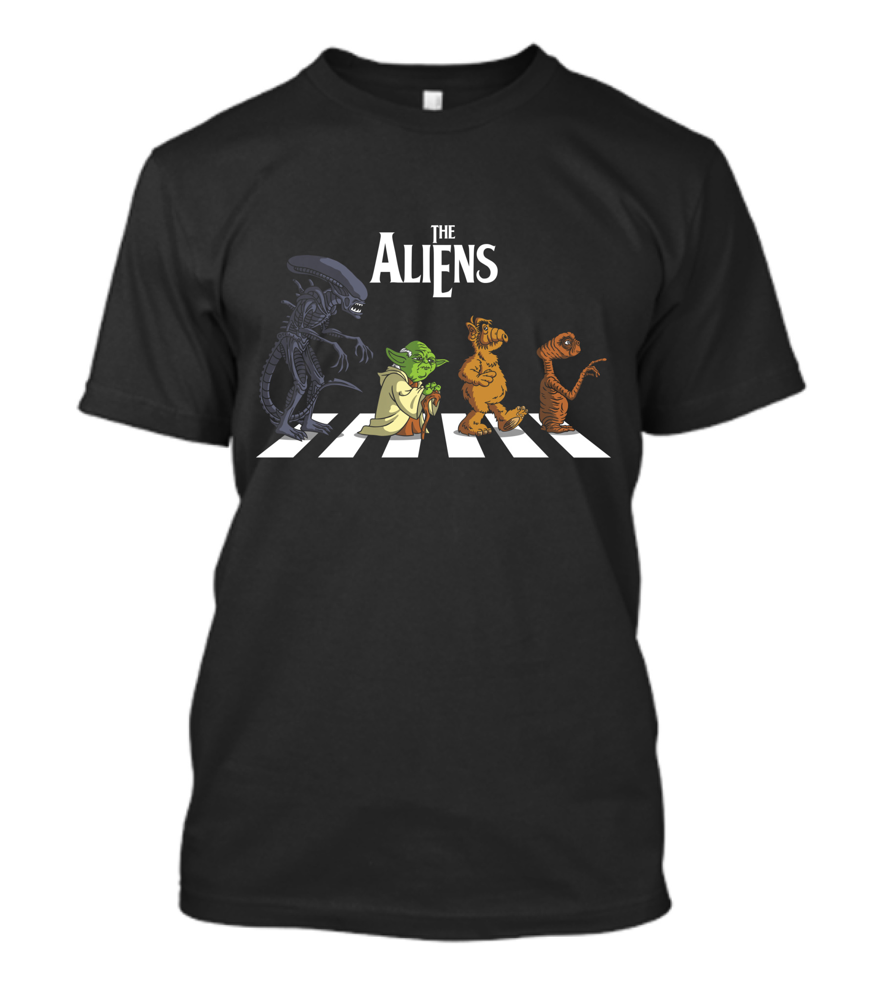 The Aliens On Abbey Road Parody Featuring Iconic Sci-Fi Characters T-Shirt