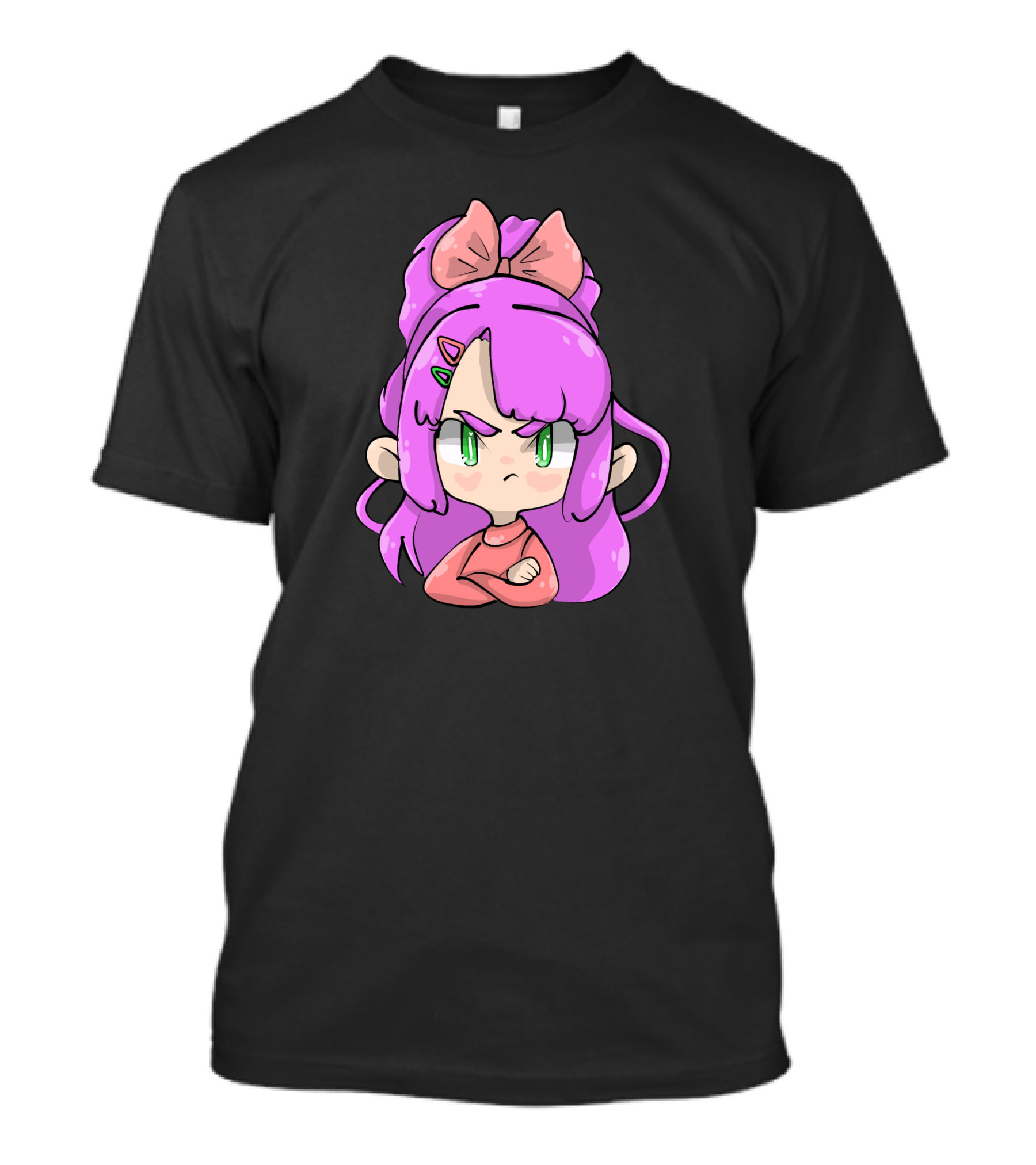 Angry Girl With Pink Hair And Bow Cartoon T-Shirt