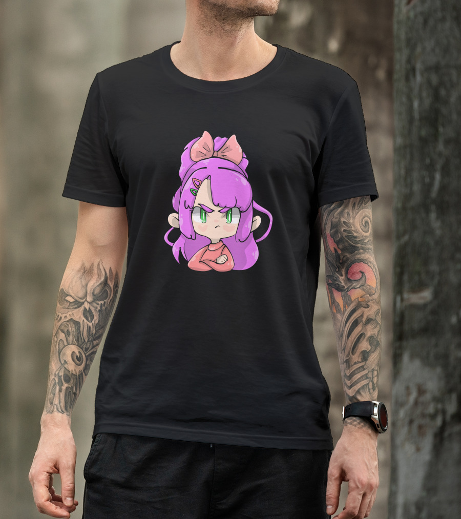 Angry Girl With Pink Hair And Bow Cartoon T-Shirt