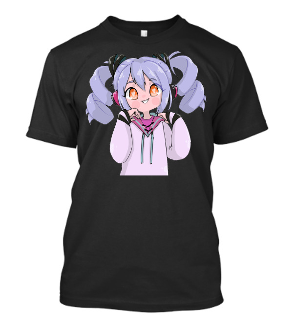 Anime Girl With Blue Hair And Orange Eyes In T-Shirt