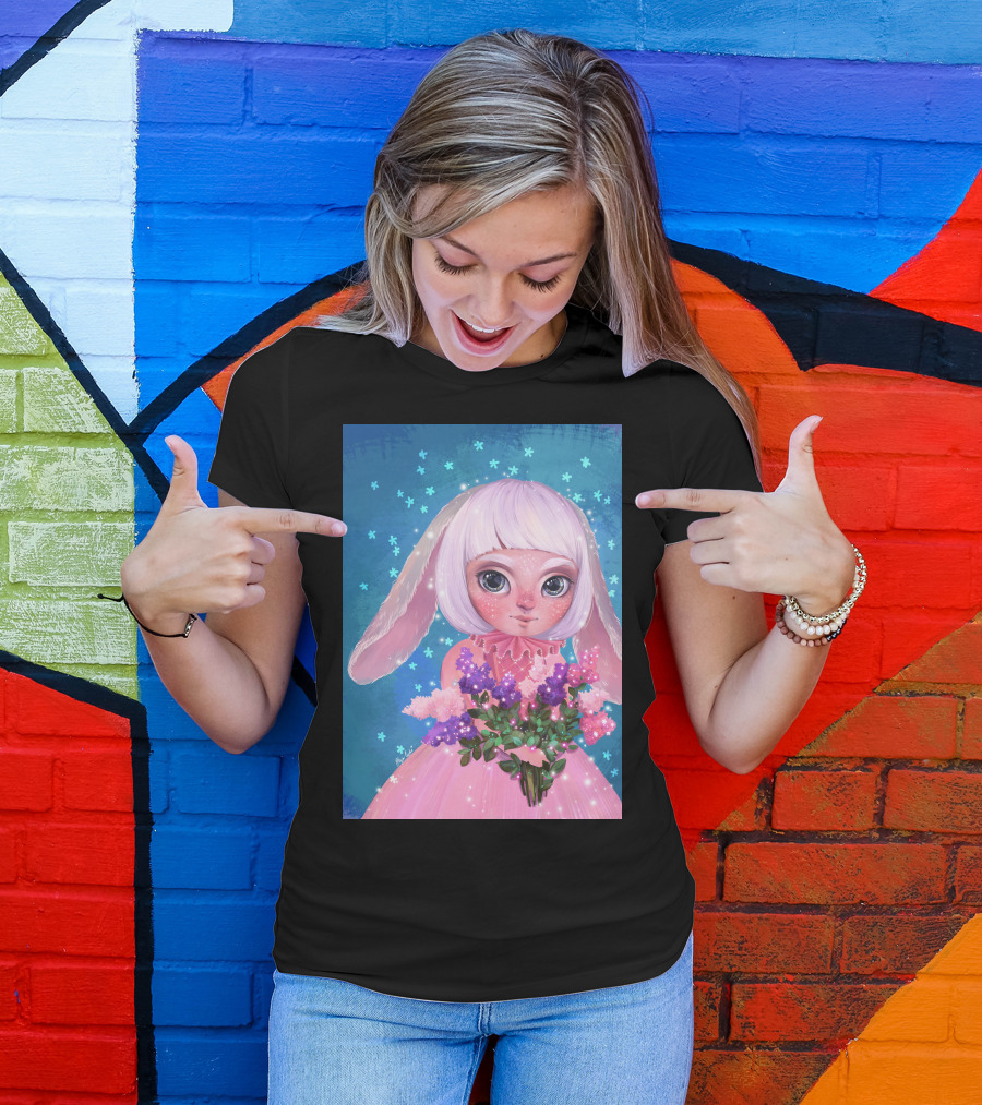 April Rabbit Pastel Bouquet Fantasy T-Shirt