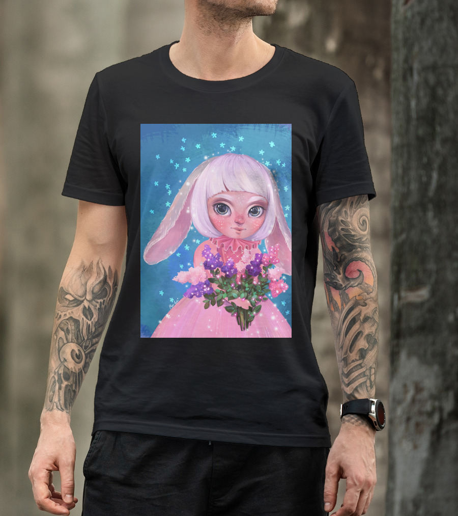 April Rabbit Pastel Bouquet Fantasy T-Shirt