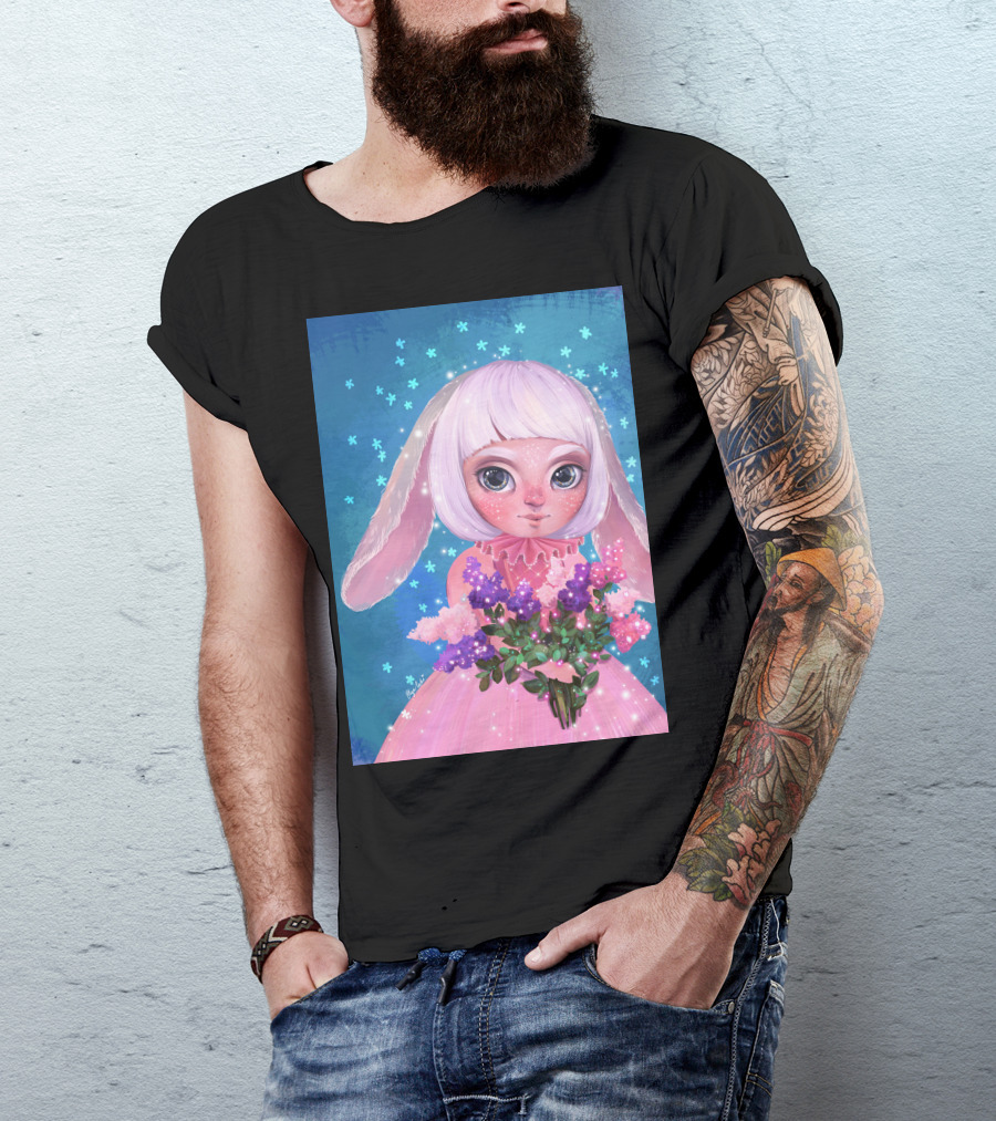 April Rabbit Pastel Bouquet Fantasy T-Shirt