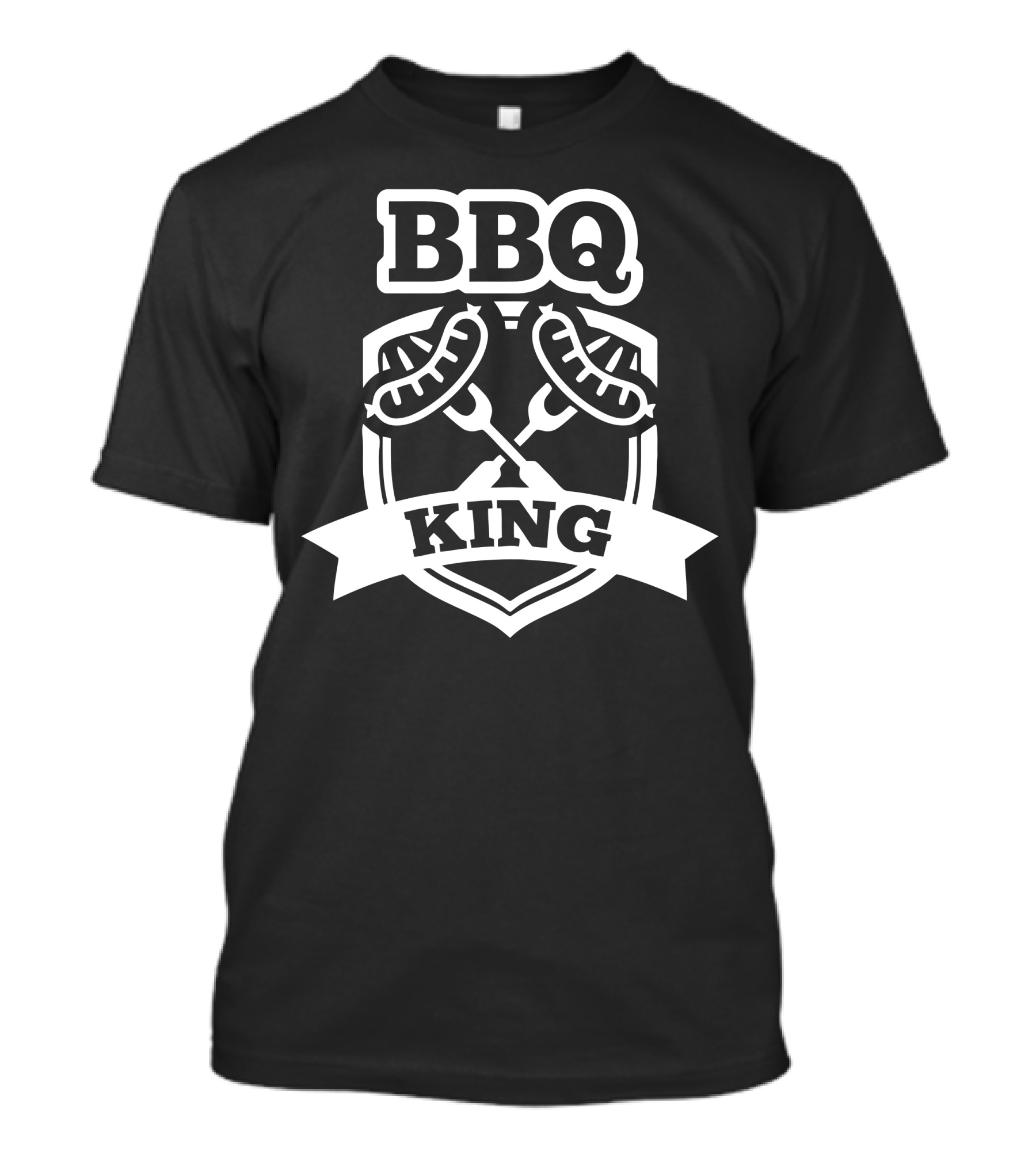 BBQ King Shield Sausages Crossed Forks Emblem T-Shirt