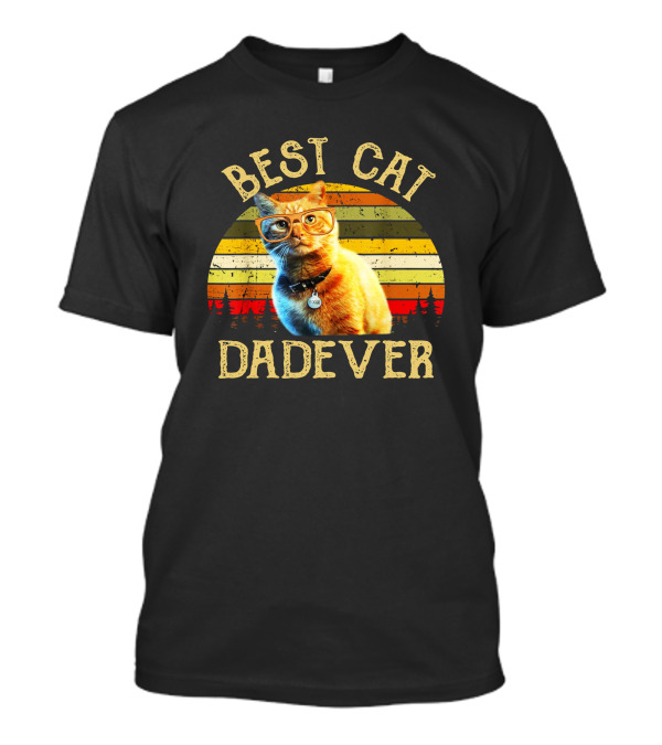 Best Cat Dad Ever Retro Sunset Glasses Cat T-Shirt