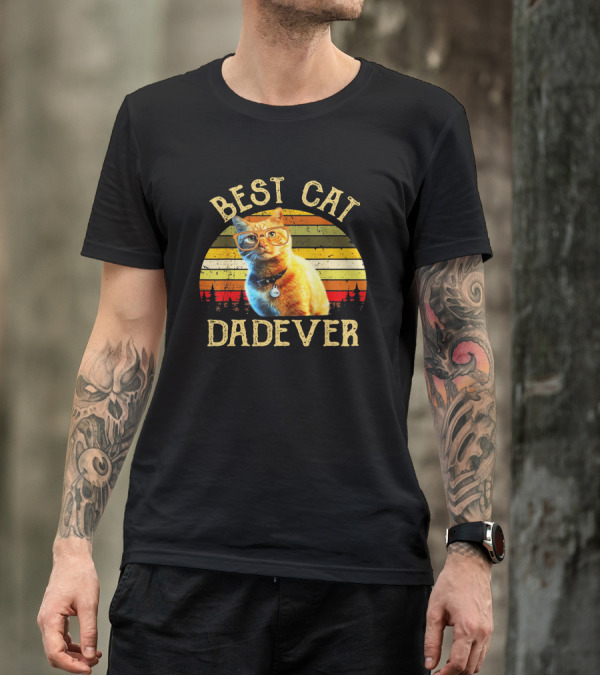 Best Cat Dad Ever Retro Sunset Glasses Cat T-Shirt