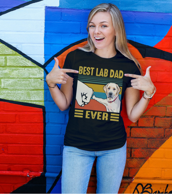 Best Lab Dad Ever Labrador Retriever Dog Fist Bump Retro Stripes T-Shirt