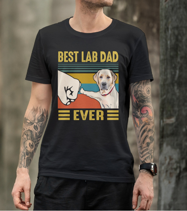 Best Lab Dad Ever Labrador Retriever Dog Fist Bump Retro Stripes T-Shirt