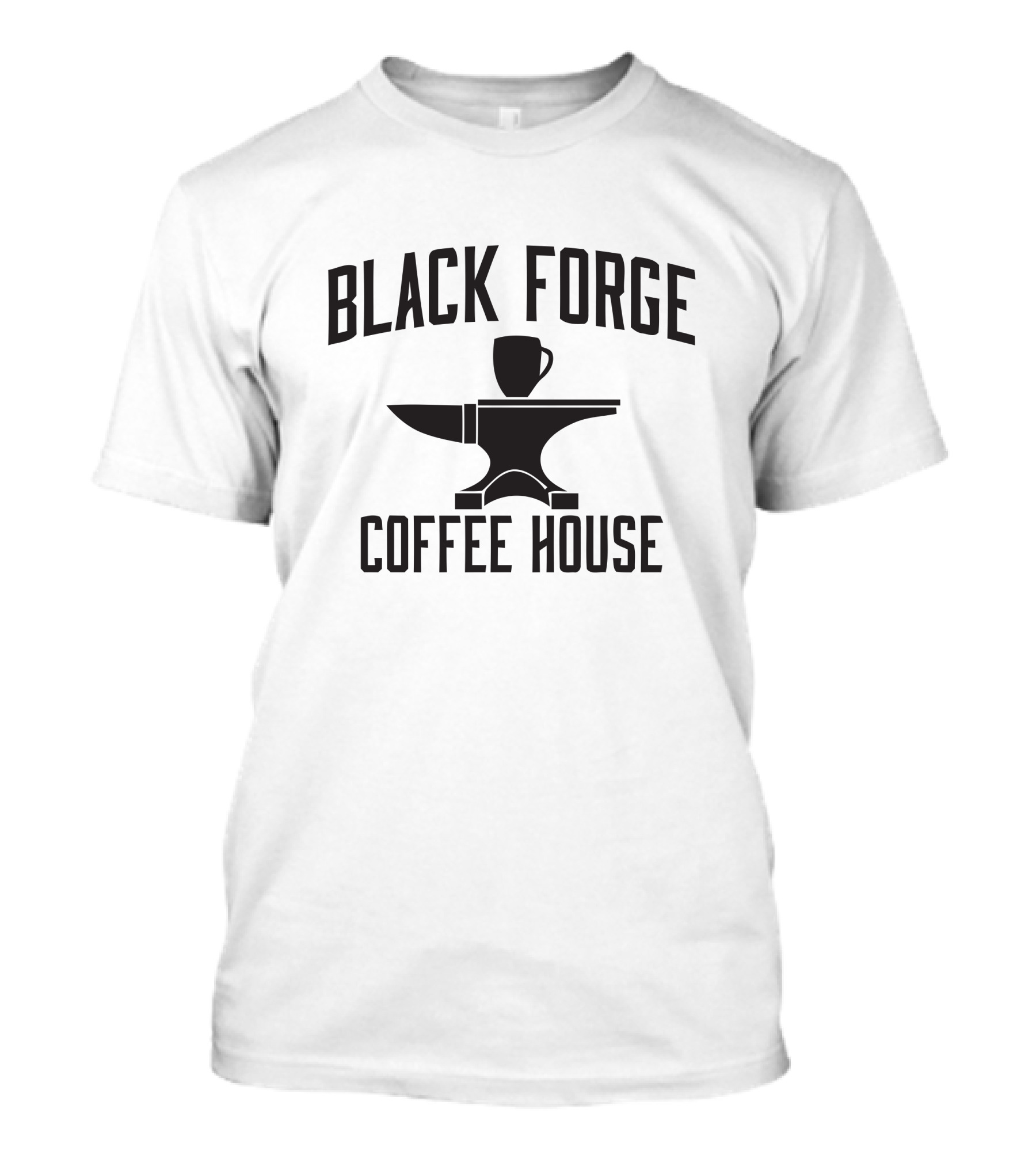 Black Forge Coffee House Anvil Logo With Coffee Cup T-Shirt
