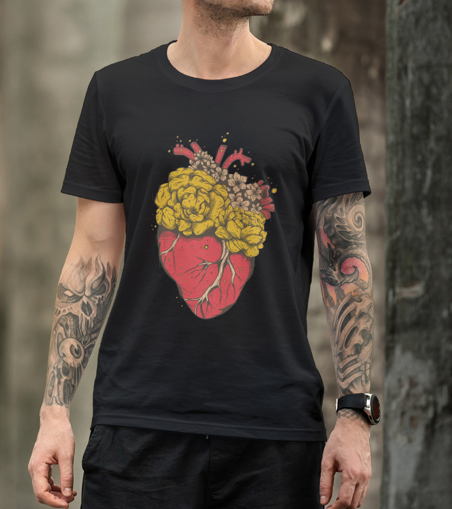 Blooming Hearts With Vibrant Flowers Emanating From Lush Heart T-Shirt