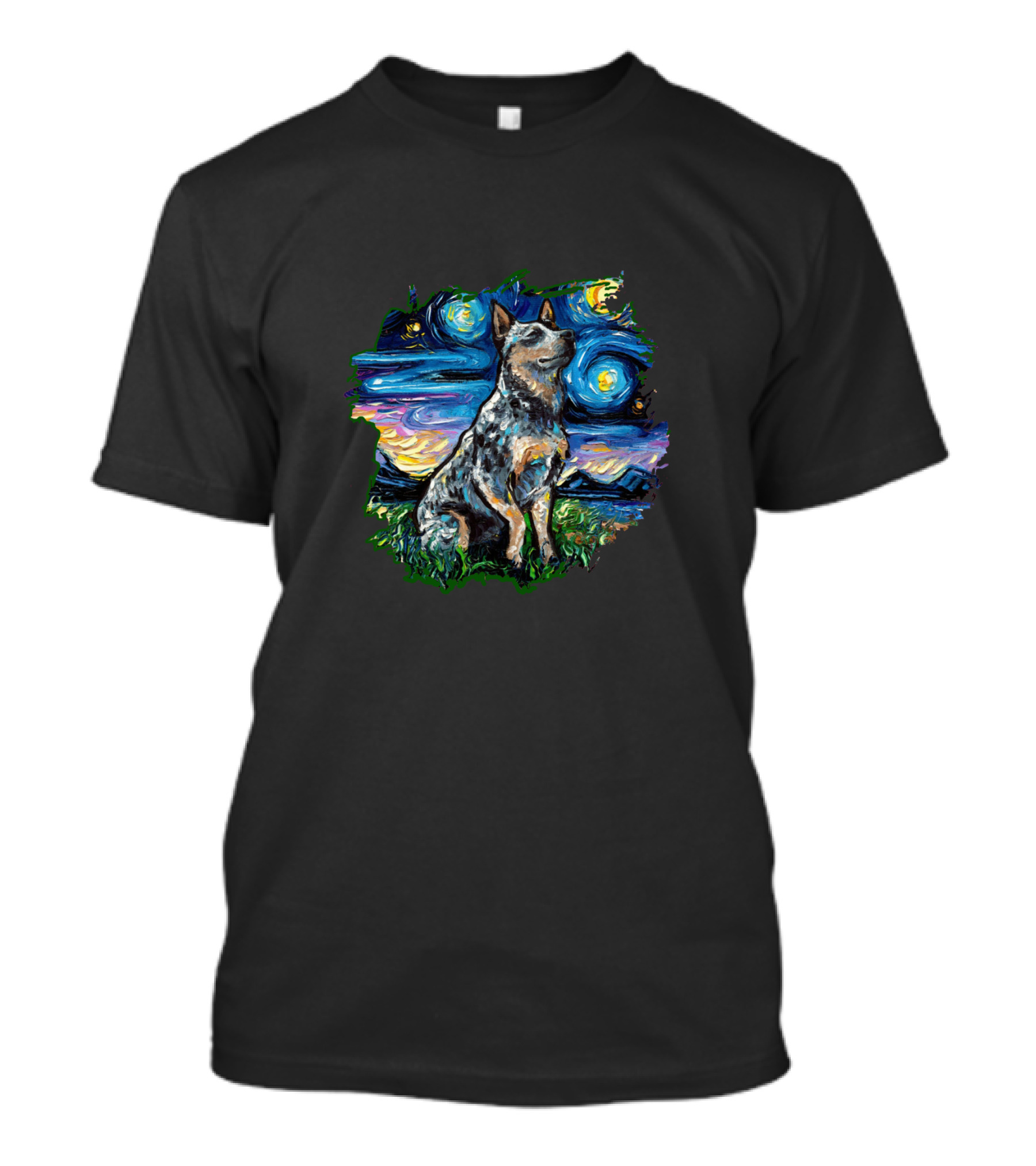Blue Heeler Night Van Gogh Starry Sky Dog T-Shirt