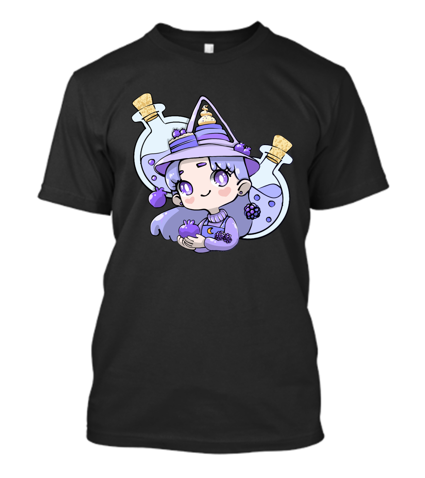 Blueberry Potion Cute Witch With Magical Bottles T-Shirt