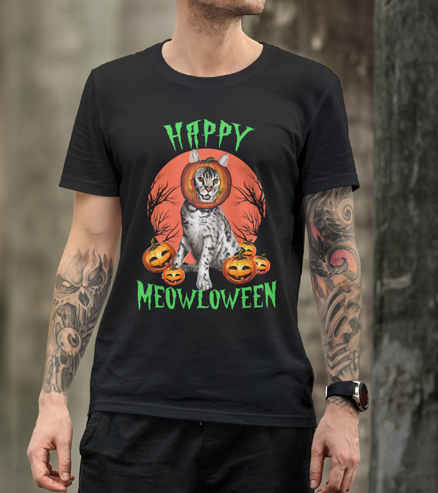 Happy Meowloween Cat Pumpkin T-Shirt