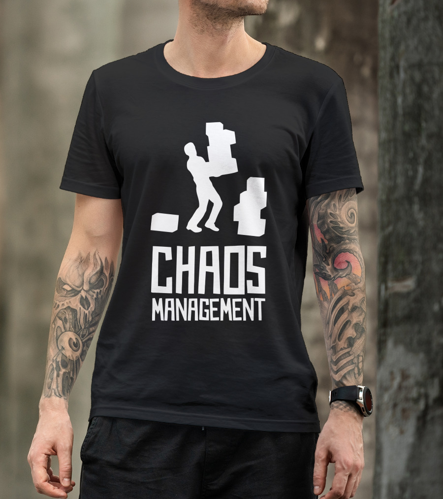 CHAOS MANAGEMENT Silhouette Juggling Boxes Playful Challenge T-Shirt