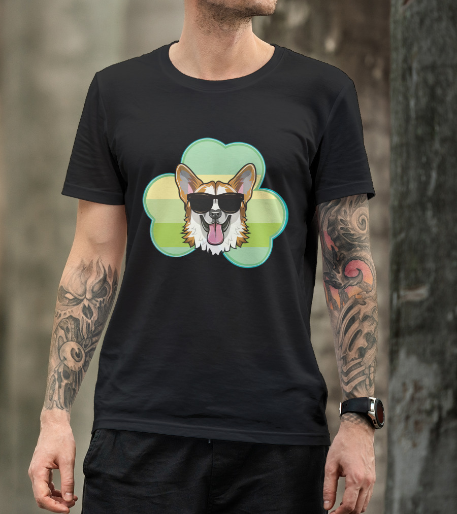 Corgi Dog Shamrock St Patrick's Day Sunglasses Fun T-Shirt