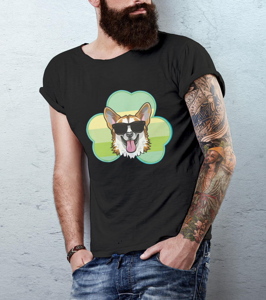 Corgi Dog Shamrock St Patrick's Day Sunglasses Fun T-Shirt
