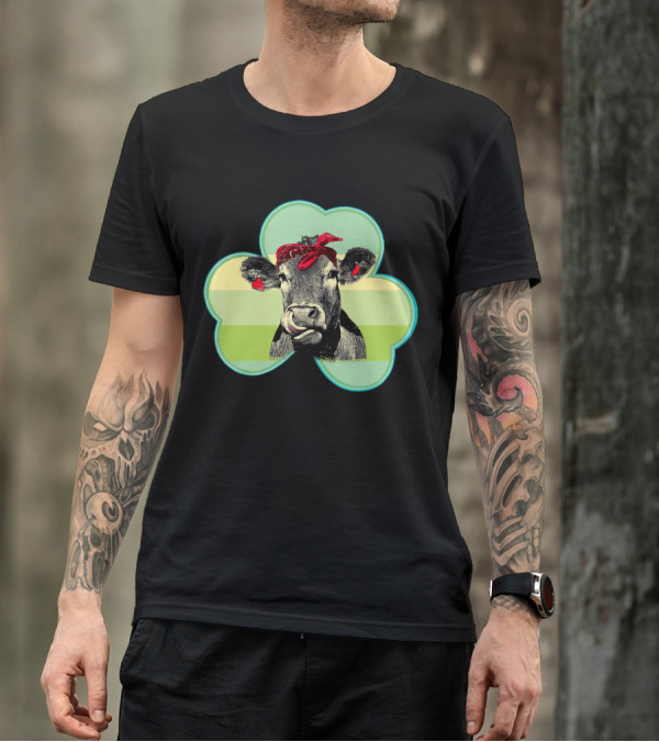 Cow With Red Bandana In Shamrock St Patrick T-Shirt