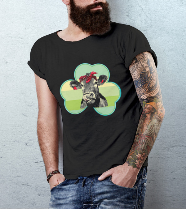 Cow With Red Bandana In Shamrock St Patrick T-Shirt