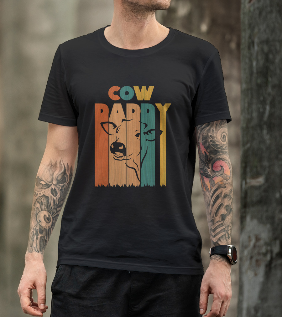 Cow Daddy Colorful Wood Texture Typography With Cow T-Shirt