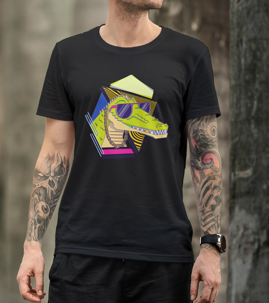 Croco Style Retro Neon Sunglasses And Chain T-Shirt